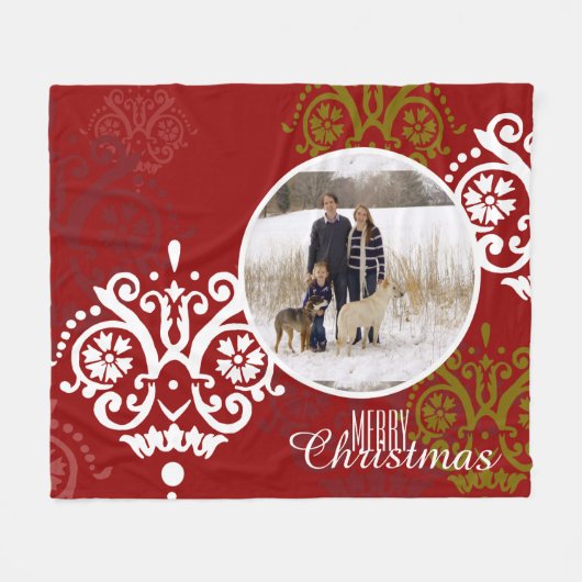 Weihnachtsfest Foto Damask Muster Fleecedecke (Vorderseite (Horizontal))
