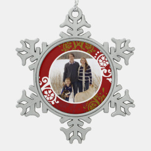 Weihnachtsfest Foto Damask Muster Schneeflocken Zinn-Ornament