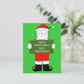Weihnachtsfest Geburtstagskatze in Santa Outfit Feiertagspostkarte (Stehend Vorderseite)
