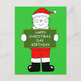 Weihnachtsfest Geburtstagskatze in Santa Outfit Feiertagspostkarte