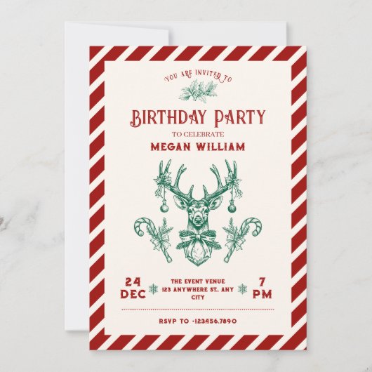 Weihnachtsfest Geburtstagsparty Einladung (Vorderseite)