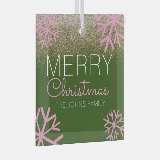 Weihnachtsfest Glitzer Rosa Schneeflocken Glass Or Ornament Aus Glas (Vorderseite Rechts)