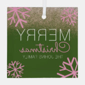 Weihnachtsfest Glitzer Rosa Schneeflocken Glass Or Ornament Aus Glas (Rückseite)