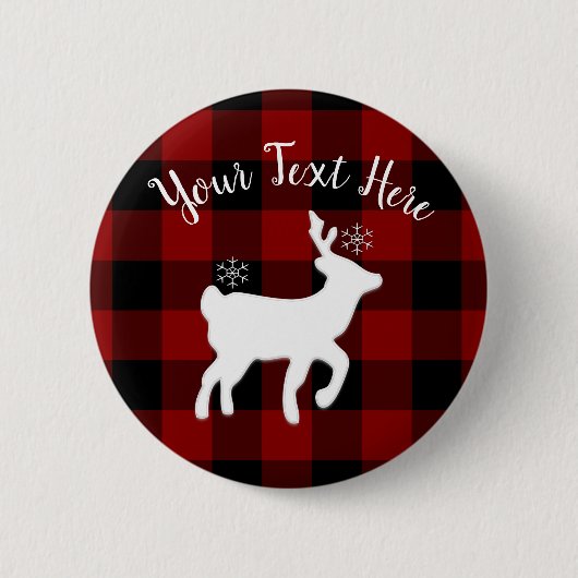 Weihnachtsfest Hirsch auf Buffalo Kariert Custom Button (Vorderseite)