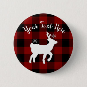 Weihnachtsfest Hirsch auf Buffalo Kariert Custom Button