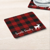 Weihnachtsfest Hirsch auf Buffalo Kariert Custom Rechteckiger Pappuntersetzer (angewinkelt)