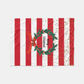 Weihnachtsfest Holly Berries Wreath Stripes Fleecedecke (Vorderseite (Horizontal))