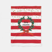 Weihnachtsfest Holly Berries Wreath Stripes Fleecedecke (Vorderseite)
