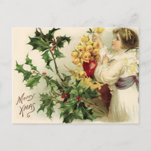 Weihnachtsfest Holly Berry und Rose Feiertagspostkarte