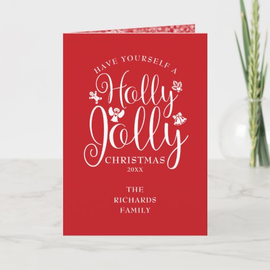Weihnachtsfest Holly Jolly Script Snowflakes Feiertagskarte (Vorderseite)