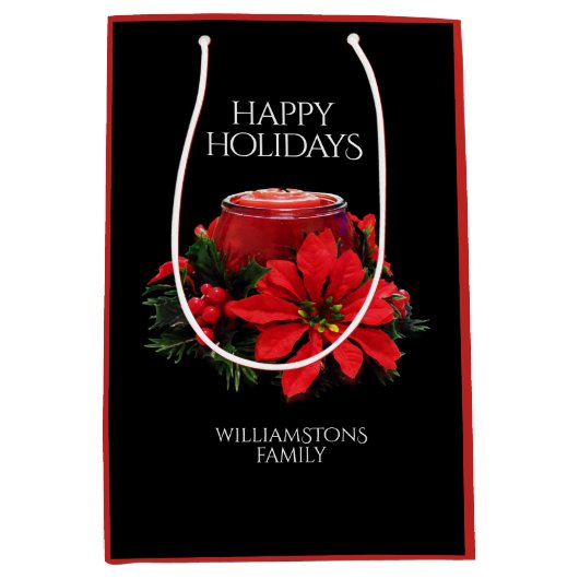 Weihnachtsfest Holly Poinsettias Mittlere Geschenktüte (Vorderseite)