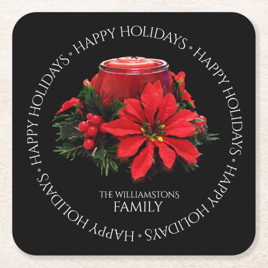 Weihnachtsfest Holly Poinsettias Rechteckiger Pappuntersetzer (Vorderseite)