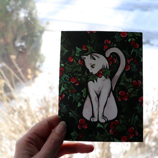 Weihnachtsfest Holly White Cat Karte