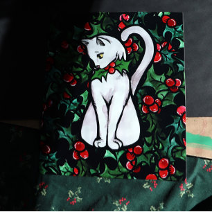 Weihnachtsfest Holly White Cat Poster