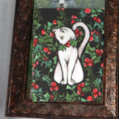 Weihnachtsfest Holly White Cat Postkarte