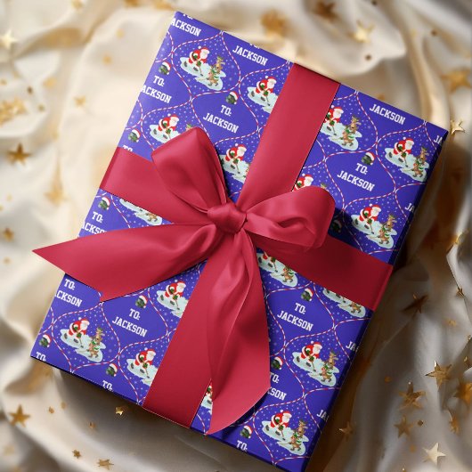 Weihnachtsfest im Eishockey Personalisiert Geschenkpapier
