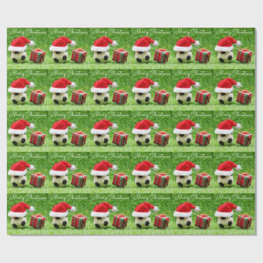 Weihnachtsfest im Fußball mit Weihnachtsmannmütze Geschenkpapier (Flach)
