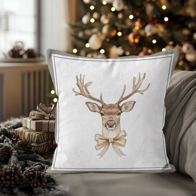 Weihnachtsfest im Hirschen Kissen (Deer with Bow Country Christmas Pillow)
