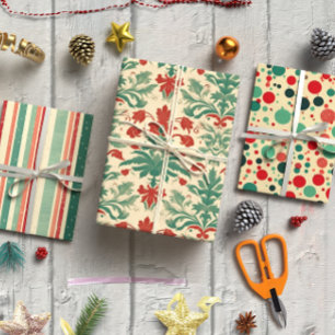 Weihnachtsfest im Roten und Grünen Jahrgang 3 Sets Geschenkpapier Set