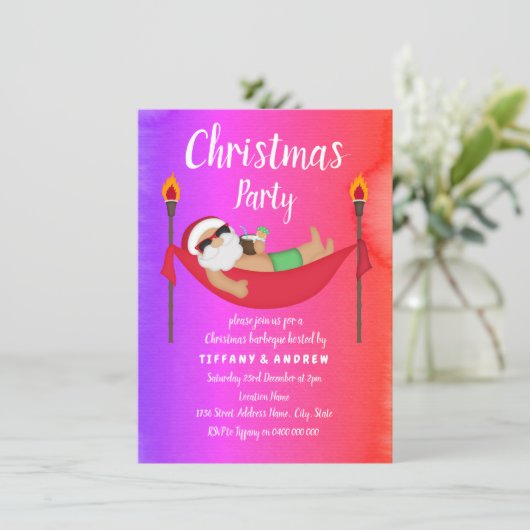 Weihnachtsfest im Santa Tropical Sommer Party Einl Einladung (Stehend Vorderseite)