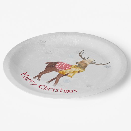 Weihnachtsfest im Schneeflocken Pappteller (Schrägansicht)