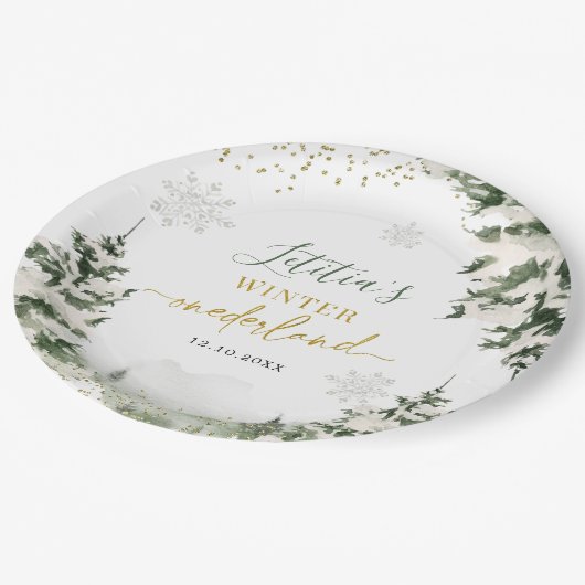 Weihnachtsfest im Winterwald Erster Geburtstag Pappteller (Schrägansicht)