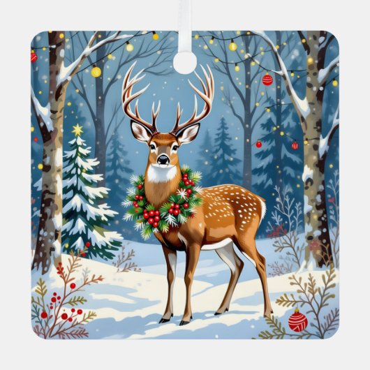 Weihnachtsfest im Winterwald Ornament Aus Metall (Vorderseite)