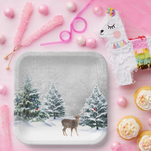 Weihnachtsfest im Winterwald Pappteller (Party)