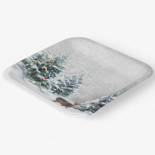 Weihnachtsfest im Winterwald Pappteller (Gewinkelt)