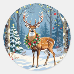 Weihnachtsfest im Winterwald Runder Aufkleber