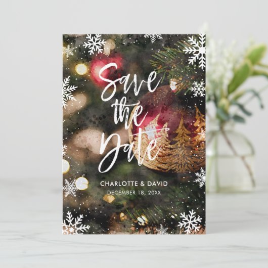 Weihnachtsfest in Aquarellfarben Die Datumskarten Save The Date (Stehend Vorderseite)
