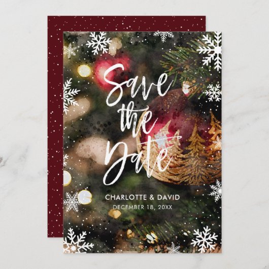 Weihnachtsfest in Aquarellfarben Die Datumskarten Save The Date (Vorne/Hinten)