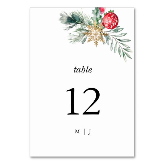Weihnachtsfest in Aquarellfarben Minimalistisch Tischnummer (Vorderseite)