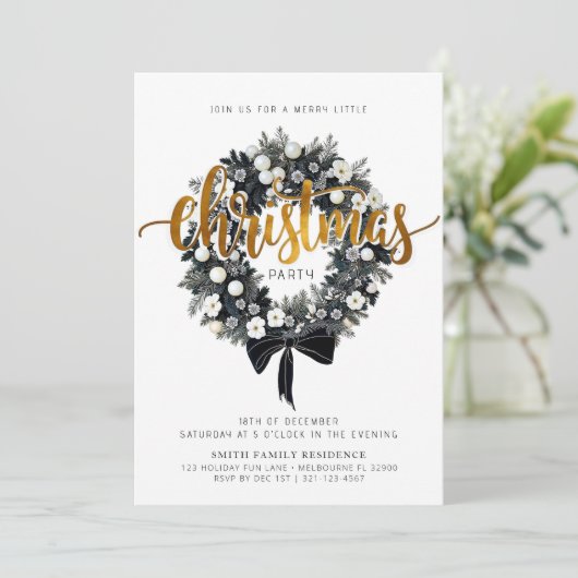 Weihnachtsfest in Schwarz und Weiß - Party Einladu Einladung (Stehend Vorderseite)