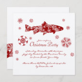 Weihnachtsfest in Weiß und Rot Fisch Weihnachten P Einladung (Vorne/Hinten)
