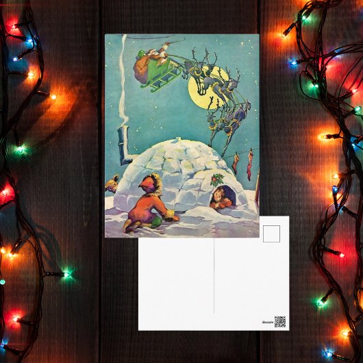 Weihnachtsfest Inuit Iglu Santa Flying Postkarte