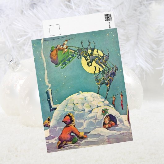 Weihnachtsfest Inuit Iglu Santa Flying Postkarte
