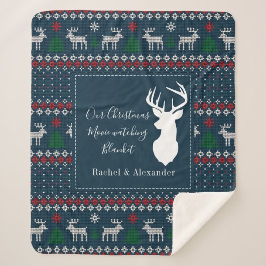Weihnachtsfest-Knittermuster Personalisiert Sherpadecke (Vorderseite)