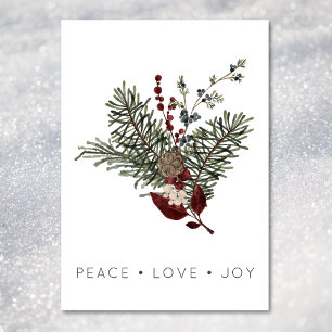 Weihnachtsfest Liebe Rustikaler Minimal Holly Pine Feiertagskarte