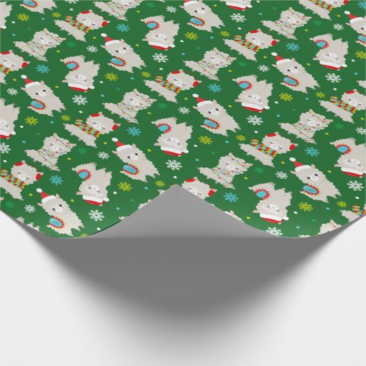 Weihnachtsfest Llamas auf Grün Geschenkpapier (Ecke)