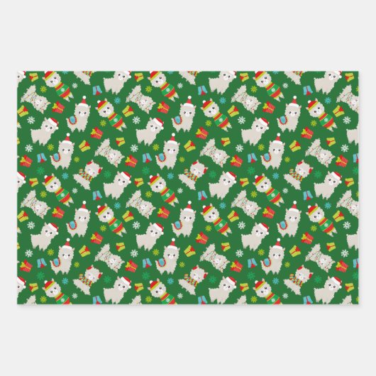 Weihnachtsfest Llamas auf Grün Geschenkpapier Set (Vorderseite 3)