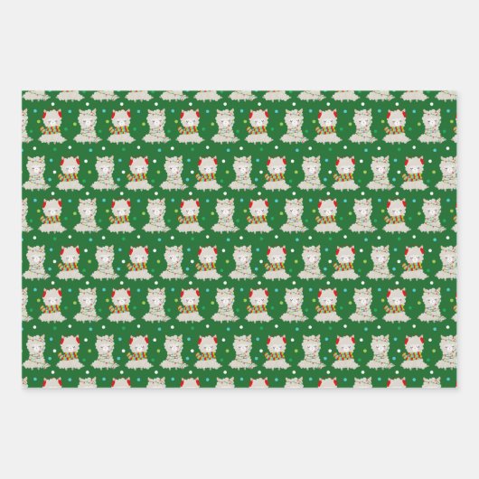 Weihnachtsfest Llamas auf Grün Geschenkpapier Set (Vorderseite 2)