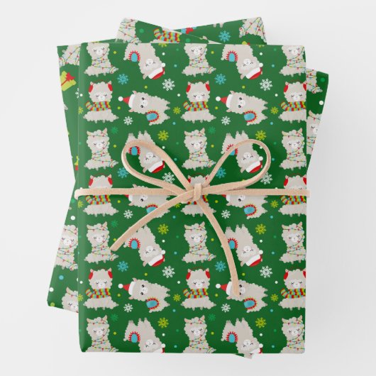 Weihnachtsfest Llamas auf Grün Geschenkpapier Set (Beispiel)
