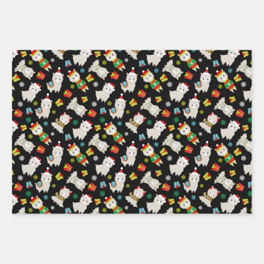 Weihnachtsfest Llamas auf Schwarz Geschenkpapier Set (Vorderseite 3)