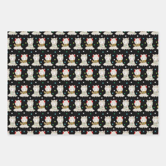 Weihnachtsfest Llamas auf Schwarz Geschenkpapier Set (Vorderseite 2)