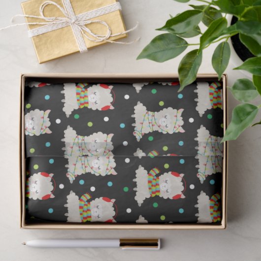 Weihnachtsfest Llamas auf Schwarz Seidenpapier (Geschenk)