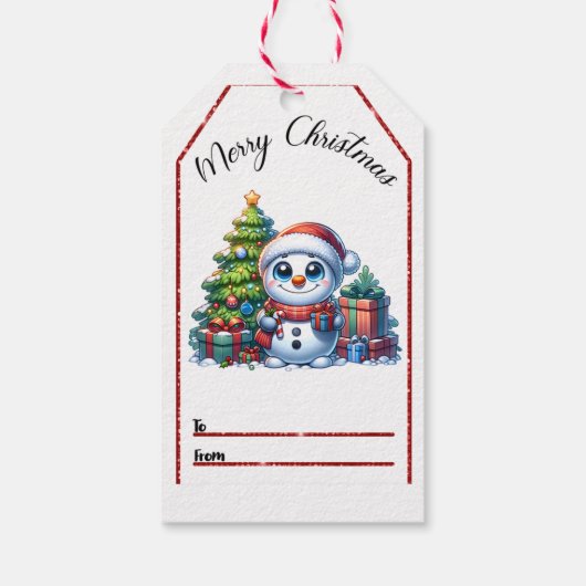 Weihnachtsfest mit einem fröhlichen Schneemann Geschenkanhänger (Rückseite)