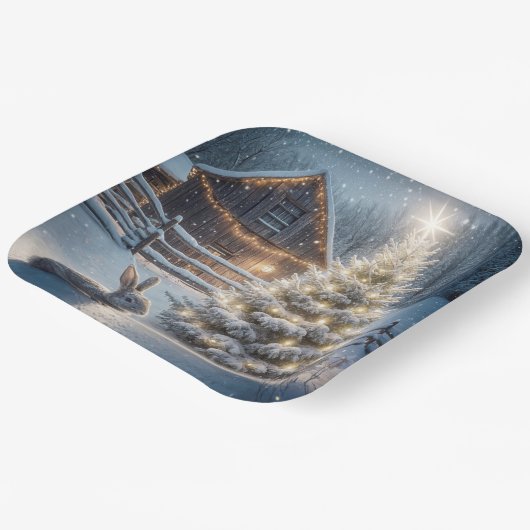 Weihnachtsfest mit glühendem Baum und Stall Pappteller (Gewinkelt)