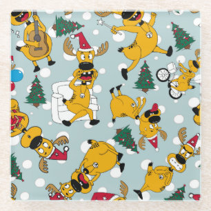 Weihnachtsfest mit Hirschen: Weihnachtliches Muste Glasuntersetzer