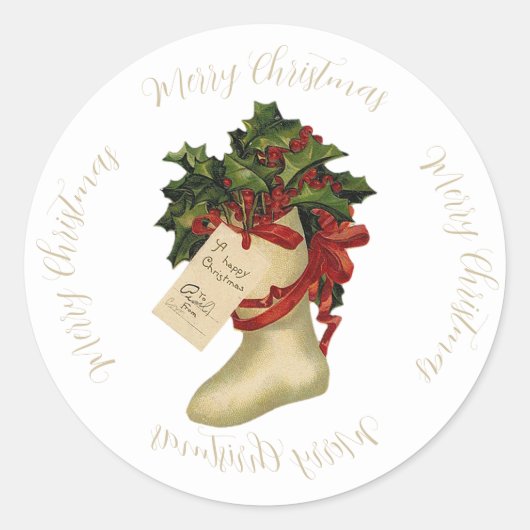 Weihnachtsfest mit Holly und Berries Strumpf Runder Aufkleber (Vorderseite)